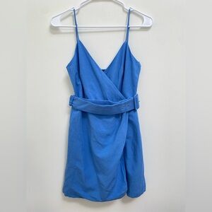 Zara 💯Cotton Cobalt Blue Spaghetti Strap Wrap Mini Dress
